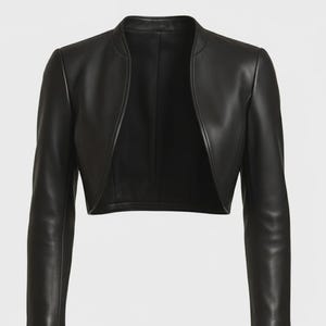 Giacca in pelle da donna nera corta fatta a mano - Giacca in pelle nera corta da donna