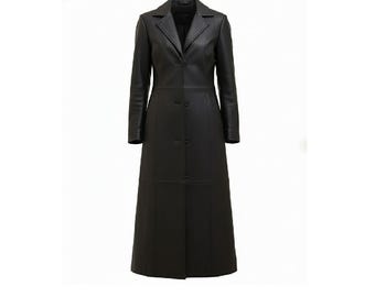 Handmade Womens Vintage Black Trench Leather Coat - Womens Black Long Leather Coat - Gift For Her
