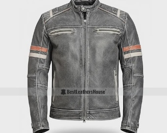 Retro Vintage Cafe Racer 2 Motorcycle Distressed Biker Leather Jacket