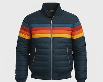 Chaqueta bomber unisex hecha a mano con rayas arcoíris - Chaqueta acolchada unisex arcoíris