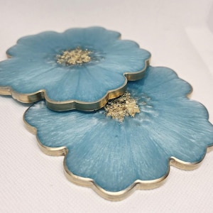 Sky Blue Handmade Resin Flower Drink Coasters