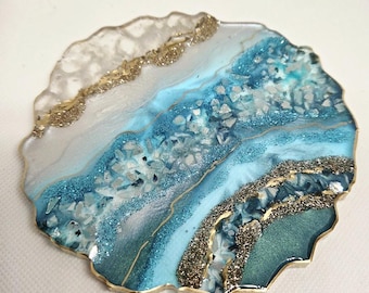 Blue Geode Style Handmade Resin Drink Coaster
