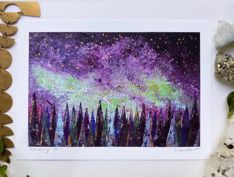Print of Aurora Borealis Night Sky Painting Home Decor image 1