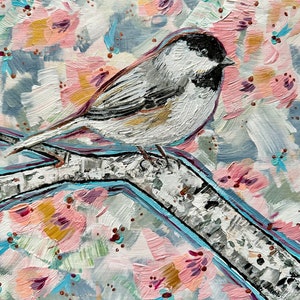 NEW Bird Art Finch Bird Spring Art Cherry Blossom Michigan Bird Original Art Modern Wall Art Animal Painting Home Decor image 5