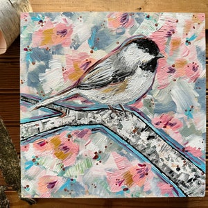 NEW Bird Art Finch Bird Spring Art Cherry Blossom Michigan Bird Original Art Modern Wall Art Animal Painting Home Decor image 1