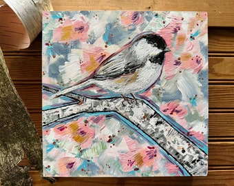 NEW Bird Art | Finch Bird | Spring Art | Cherry Blossom Michigan Bird | Original Art | Modern Wall Art | Animal Painting | Home Decor