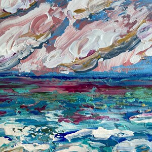 Original Abstract Beach Artwork Cotton Candy Sunset Pastel Acrylic Textured Palette Knife Painting Illustration Home Decor Gift Wall Art image 6