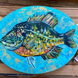 Original Fish Art Blue Gill Michigan State Fish Acrylic Textured Painting Illustration Home Decot Gift Abstract Fishing Wall Art