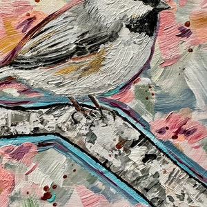 NEW Bird Art Finch Bird Spring Art Cherry Blossom Michigan Bird Original Art Modern Wall Art Animal Painting Home Decor image 9