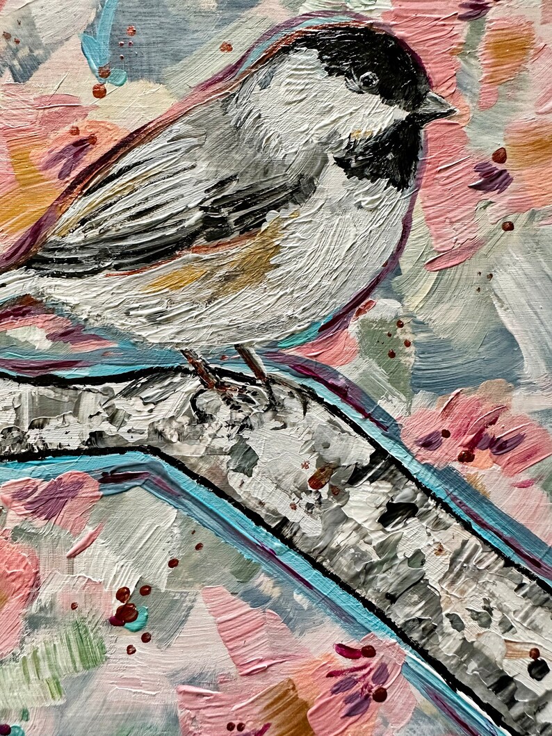 NEW Bird Art Finch Bird Spring Art Cherry Blossom Michigan Bird Original Art Modern Wall Art Animal Painting Home Decor image 9