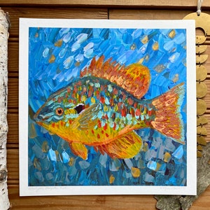 Print of Original Fish Art Pumpkin Michigan State Fish Acrylic Textured Painting Illustration Home Decot Gift Abstract Fishing Wall Art
