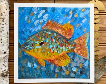 Print of Original Fish Art Pumpkin Michigan State Fish Acrylic Textured Painting Illustration Home Decot Gift Abstract Fishing Wall Art