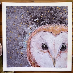 Print of Night Sky Painting Home Decor Constellation Gold Stars Wall Art Space Barn Owl Flying Woodland Baby Animals