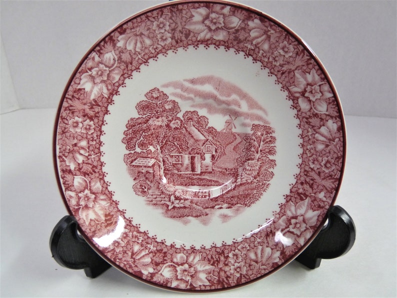 Pink ColonialEnoch Wood Colonial DishSaucerEnglandRed and WhitePink