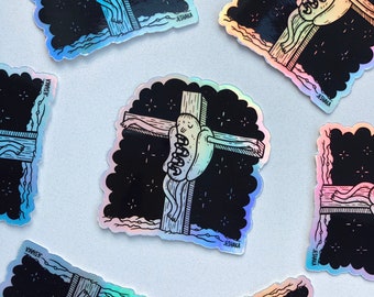 Holographic Hotdog Crucifix stickers