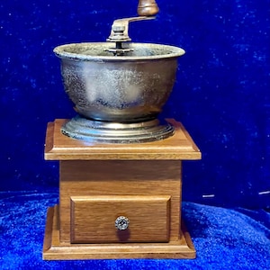 Vintage Wooden & Metal Coffee Grinder — Manual Hand Crank Mill