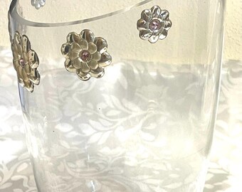 Italienische Kristallvase mit 5 silbernen Blumen