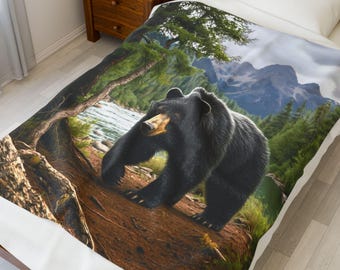 Bear Mountain Velveteen Blanket - Rustic Cabin Cozy Throw
