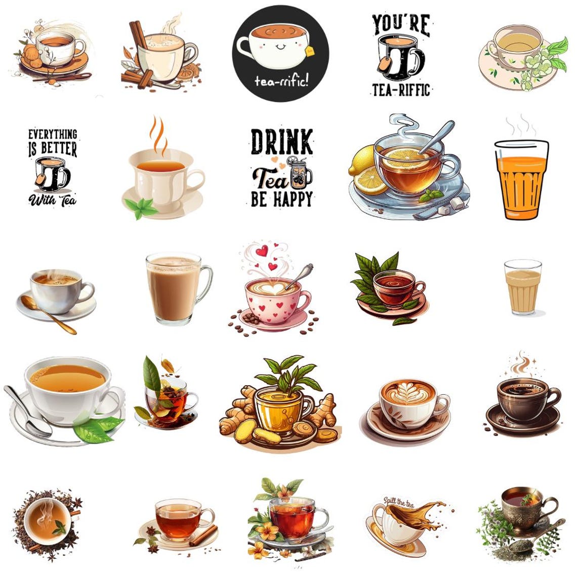 Tea Cup PNG Bundle, Tea Lover Clipart, Sublimation Designs (digital ...