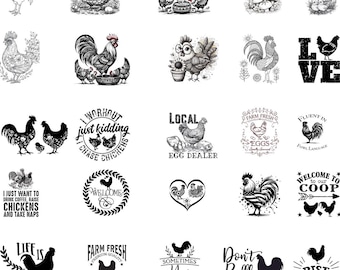 25 Funny Chicken png bundle  designs png digital download