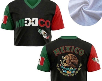 Mexico Crop Top Mesh Jersey For Women, Eagle Mexico Button Down jersey Shirts, Mexican Flag Jersey Sports Shirts
