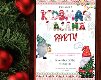 Christmas Pajama Party Invitation, Pajama Invitation, Christmas Party Invitation, Holiday Party Invite, Xmas Party, Editable Canva Template
