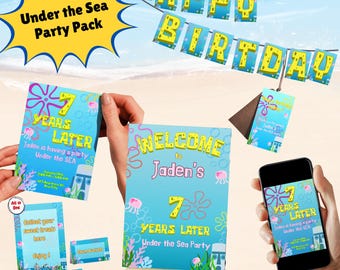 Editable Sponge Under the Sea Birthday Party Bundle Ocean Party Template Instant Digital Download ANY AGE Years Later Birthday Invite