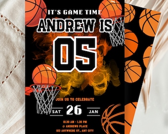 Editable Basketball Birthday Invitation, Sports Party Birthday Invitation, Sports Theme, Kids Birthday Party, Printable Basketball Invites