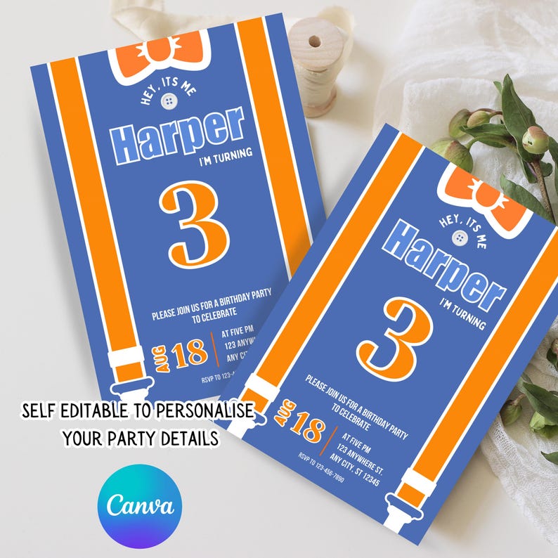 Construction Invitation Blue and Orange bow Party Invite Boy Construction Party Editable Invite Excavator Party Boys Themed Invite image 7