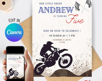 Dirt Bike Birthday Invitation, any age: Editable Motorcycle Party (Digital Download)