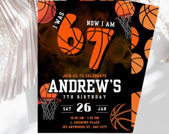 Six Seven Basketball Birthday Invitation, Sports Party Birthday Invitation, Sports Theme, 7th Birthday Party, Printable Basketball Invite