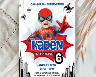 Personalised Face Spiderman Invitation Spiderman Birthday Party template Editable Birthday Invite Digital File