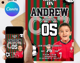 Custom Photo Soccer Birthday Invitation, CR7 Theme (Digital Download)