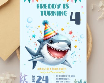 Shark Birthday Invitation: Editable Under the Sea Party (Digital Download)