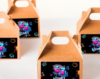 Six Seven Boy Birthday Gable box | I was 6 now I'm 7 Party box | 6 7 Digital Download Canva Template