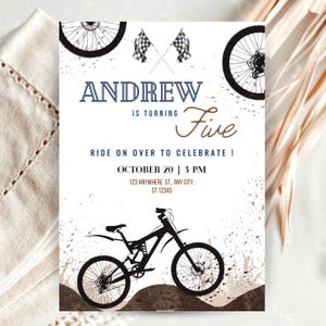 Invito di compleanno modificabile per bici: invito stampabile per feste, per qualsiasi età, per ciclismo su mountain bike (download digitale)