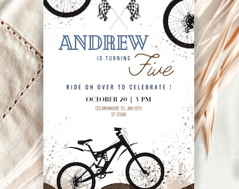 Editable Bike Birthday Invitation: Printable Party, Any Age, dirt mountain bike cycling invite (Digital Download)