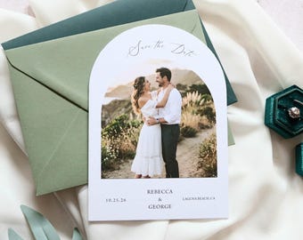 Arch Photo Save the Date Card, Minimalist Wedding Invitation, Couple Image Announcement