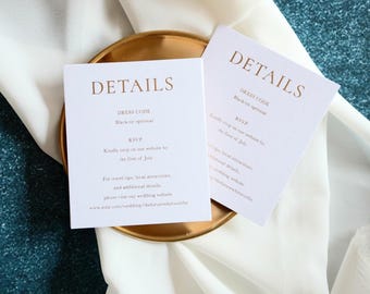 Gold Foil Details Card, Modern Minimal Wedding Insert