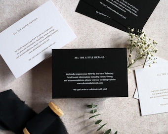 Black Wedding Details Card, Wedding Insert Cards