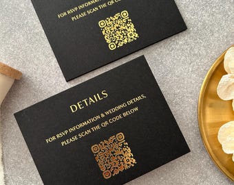 Black and Gold Foil Wedding Details Card, Wedding Insert Cards