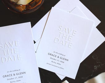 Modern Emboss Save the Date Card, Letterpress Invitation
