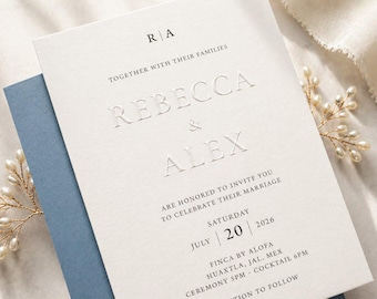 Minimalist Emboss Luxury Invite, Embossed Wedding Invitation