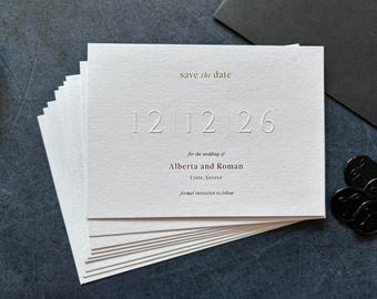 Gold Foil Save the Date Card with Emboss, Luxury Embossed Wedding Announcement