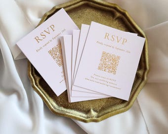 Gold Foil RSVP Card with QR Code, Modern Wedding Reply Card