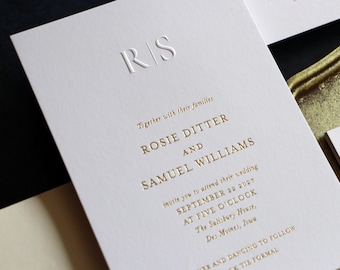 Initial Embossed Gold Foil Wedding Invitation, Luxury Wedding Invite