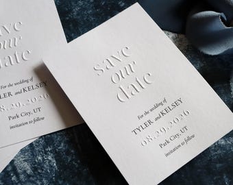 Modern Embossed Save the Date, Minimal Luxury Emboss Wedding Card
