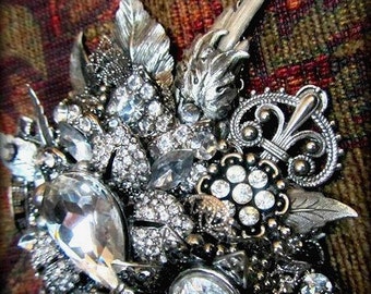 Statement Necklace-Vintage Collage Assembladge-Vintage Crystal Jewelry,Swarovski Crystals,Antique Silver and Crystals