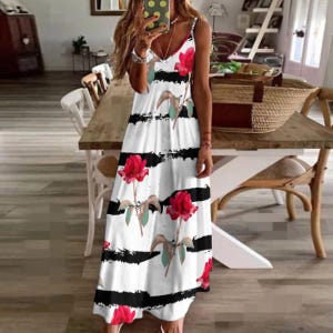 Boho Spaghetti Strap Long Dress – Flowy Maxi Spring Summer Dress, Free Shipping