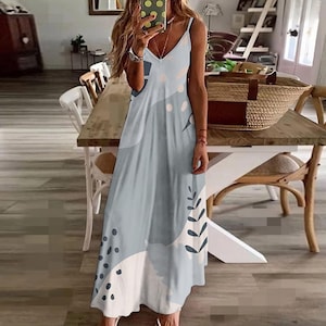 Abito lungo con spalline sottili in stile boho – Abito lungo fluido primaverile ed estivo, spedizione gratuita